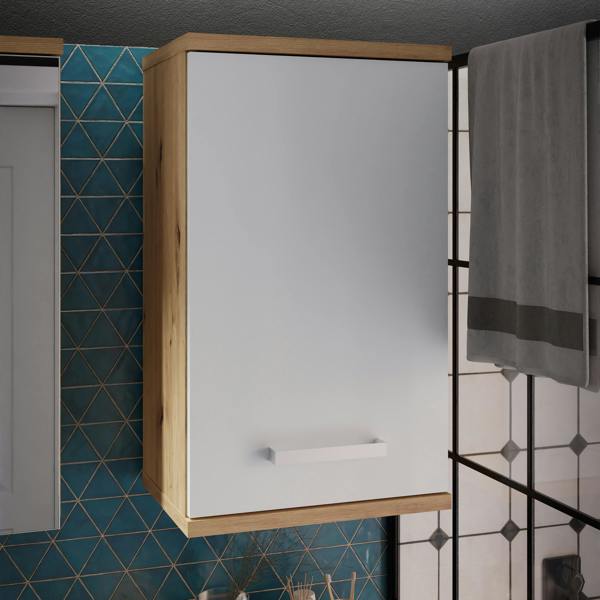 Furniture To Go Veris Small Hanging Cupboard with 1 Door in Artisan Oak and Light Grey