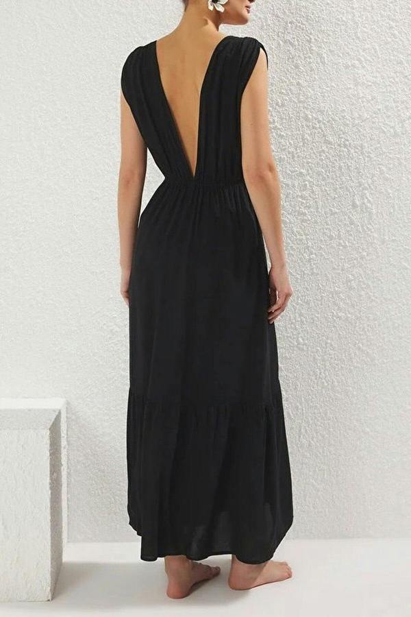 WOVCOR Woven Backless Maxi Beach Dress