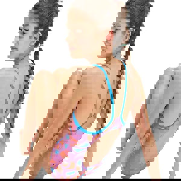 Speedo girls allover thinstrap muscleback swimsuit in purple orange with cutout back