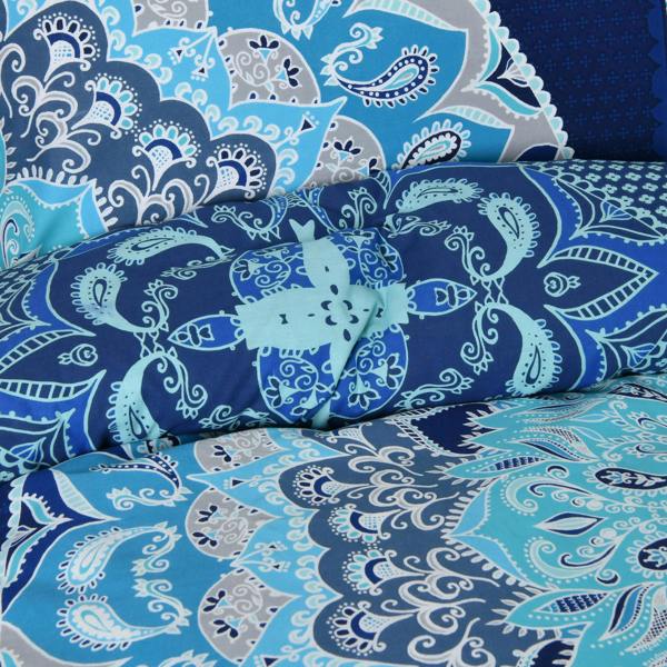 Smart Living Reversible Polycotton Paisley Mandala Duvet Cover and Pillowcase Set - Blue