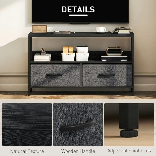 Wyld Haus Avatera 98cm Black and Grey TV Storage Unit With 2 Fold Down Fabric Drawers