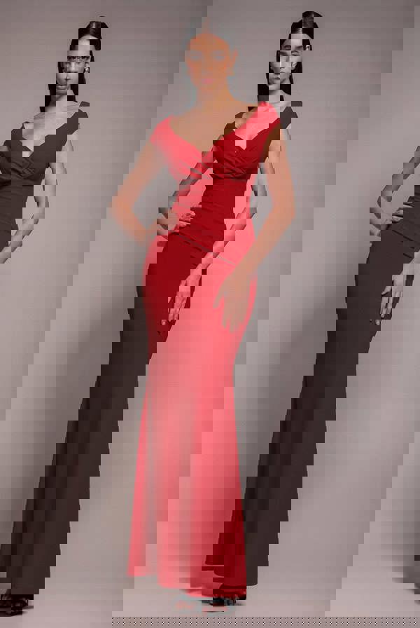 Bardot Pleated Maxi Dress - Red DR1092