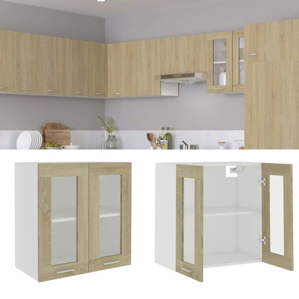 Berkfield Hanging Glass Cabinet Sonoma Oak  60x31x60 cm Engineered Wood