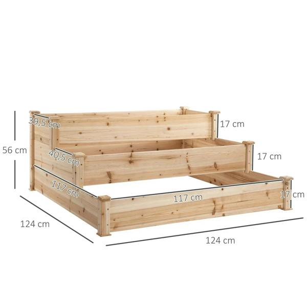 Three-tier raised wooden garden planter bed with three stepped planting levels