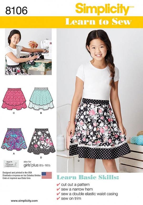 Simplicity Sewing Pattern 8106, Skirts for Kids, Teenagers, BB (8 1/2 - 16 1/2) - Beginner, Easy