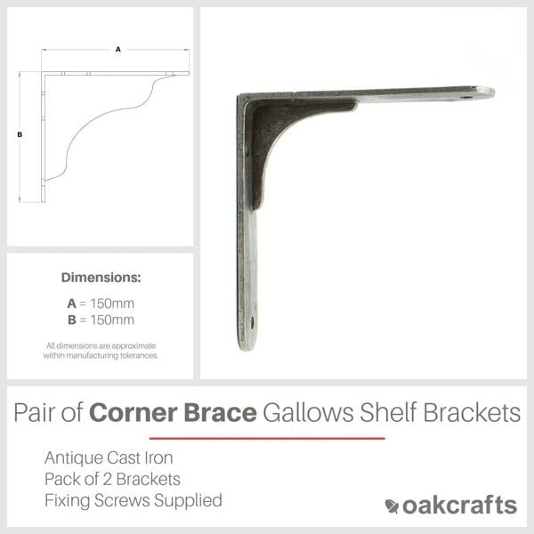 Pair of Corner Brace Gallows Style Antique Cast Iron Shelf Brackets
