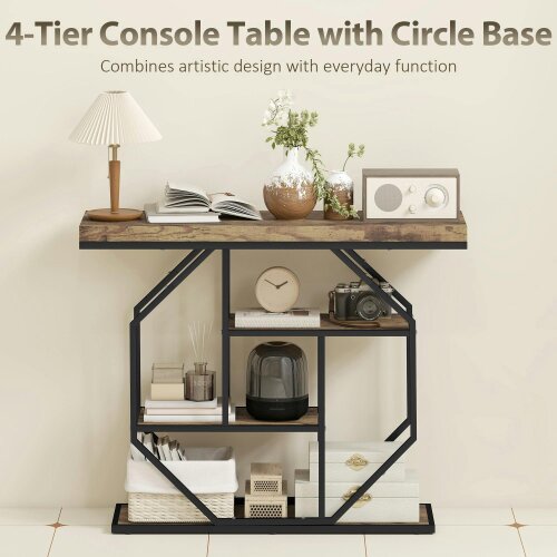 Wyld Haus Reello Metal And Wooden Rustic Brown 4 Tier Industrial Console Table