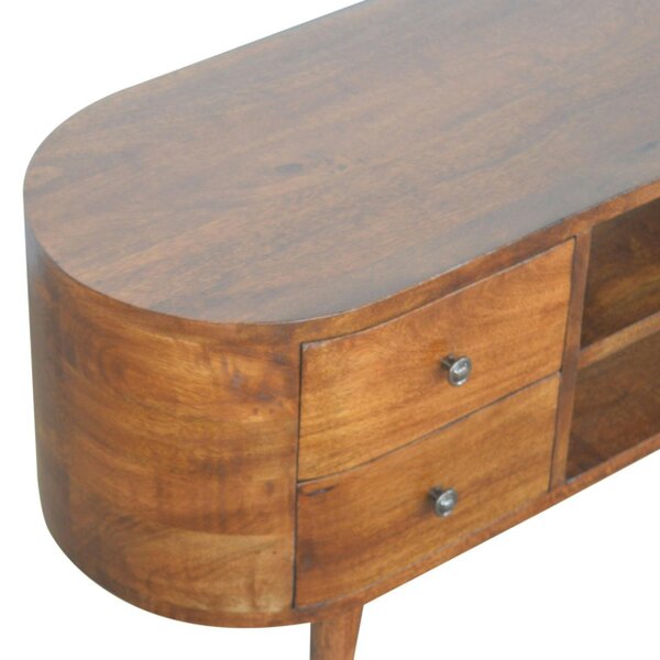 Wyld Haus Brescia Chestnut Mango Wood Round TV Entertainment Unit 4 Drawers