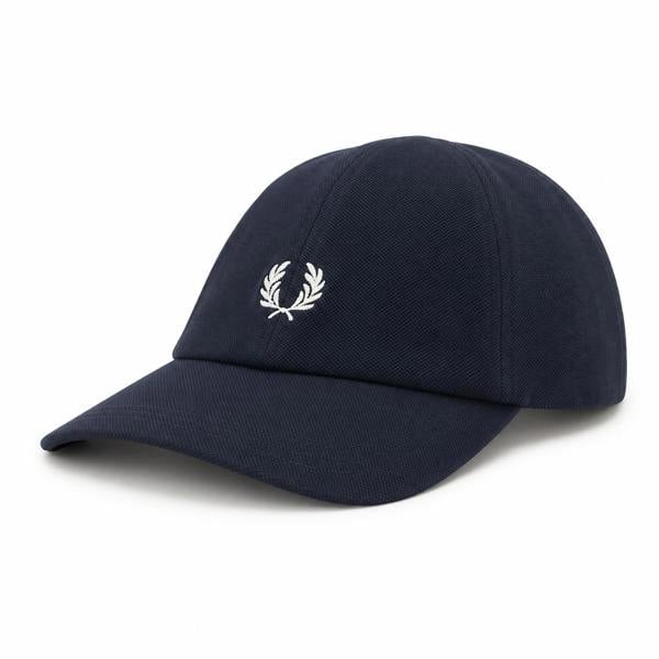 Fred Perry Piqué Classic Cap in navy with white embroidered laurel wreath logo.