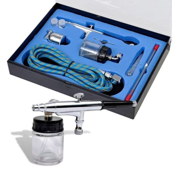 Berkfield Airbrush Set with Glass Jar 0.2 / 0.3 / 0.5 mm Nozzles
