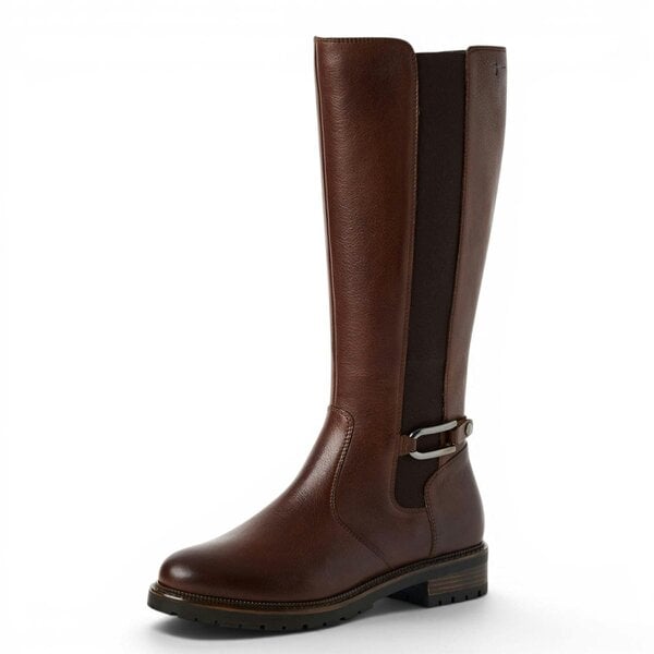 Tamaris Women’s Brown Leather Knee High Platform Heel Long Boots - 25609-47