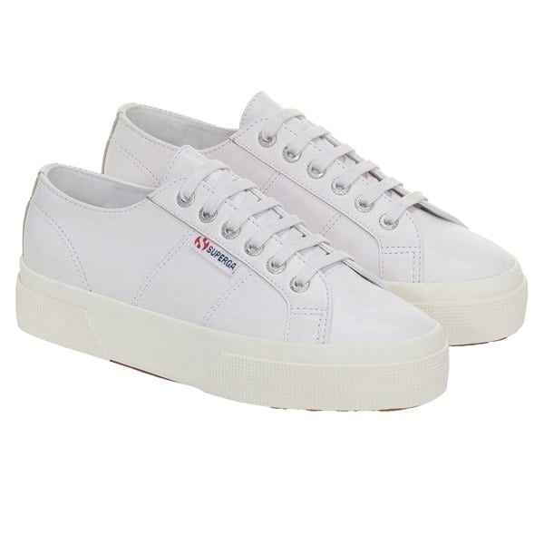 Superga Womens/Ladies 2740 Nappa Leather Platform Trainers - Optical White/Silver/Avorio