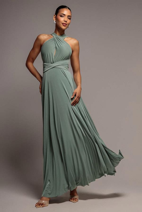 Multiway Tie-Up Maxi Dress - Dark Sage DR1186BB