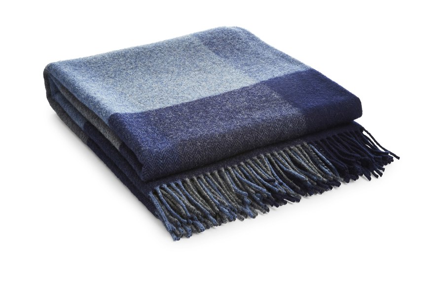 Liddell Lambswool Marine Check Blanket - Blue