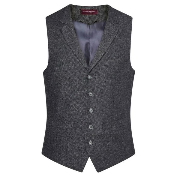 Brook Taverner Mens Memphis Waistcoat - Charcoal Herringbone Grey