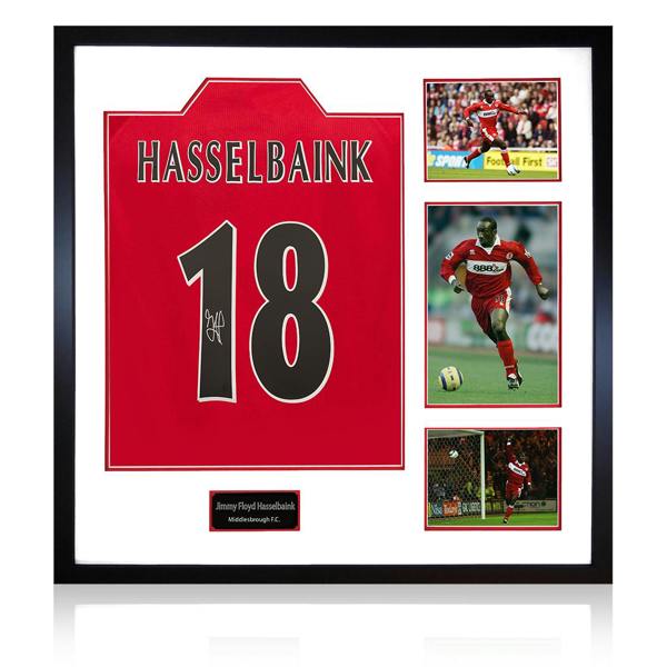 Jimmy Floyd Hasselbaink Signed Middlesbrough Shirt Elite Frame
