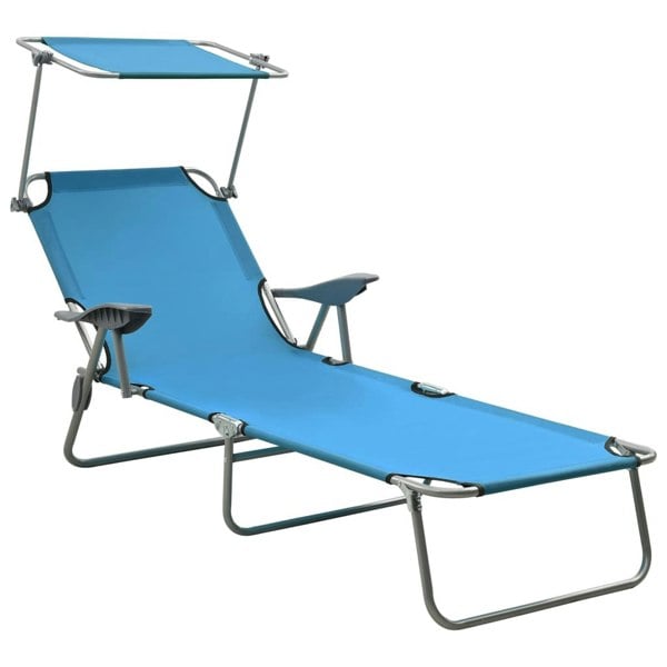 Berkfield Sun Lounger with Canopy Steel Blue