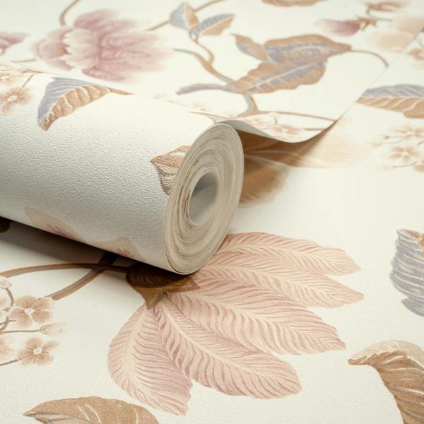 Grandeco Celica Camellia Bloom Floral Trail Textured Wallpaper, Blush Beige