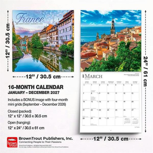 France Calendar 2027, Wall Calendars, Month To View, Travel, Gift