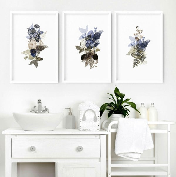 Bathroom art framed | set of 3 Botanical wall prints