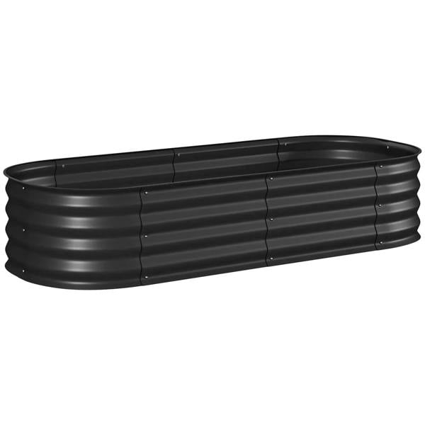 Black galvanized raised garden bed metal planter box with safety edging, empty