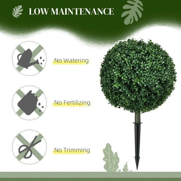 Artificial Boxwood Trees w/ Ground Stake, Set of 2 Ball Shaped Topiary Trees for Home Office & Living Room, UV Resistant