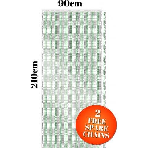 Xterminate Aluminium Fly Blind Door Screen Chain Curtain Silver And Green with Spare Chains For Buisness and Home