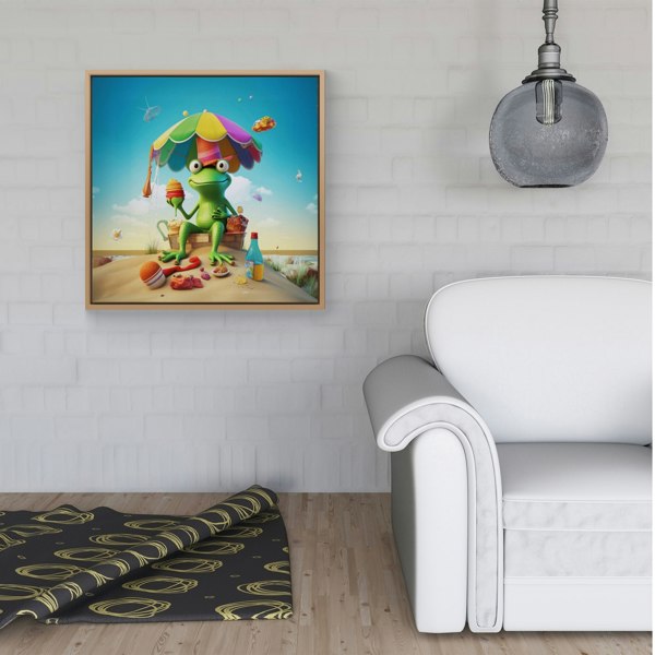 Warren Reed Frog On A Beach Holiday Framed Canvas