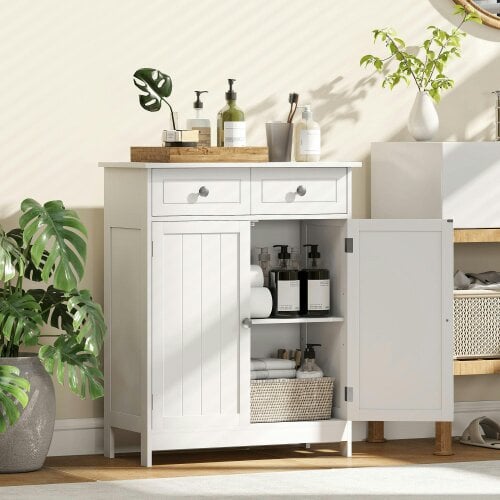 Wyld Haus Zilu Freestanding Bathroom Storage Cabinet With 2 Drawers And Cupboard Traditional White Finish 75x60cm
