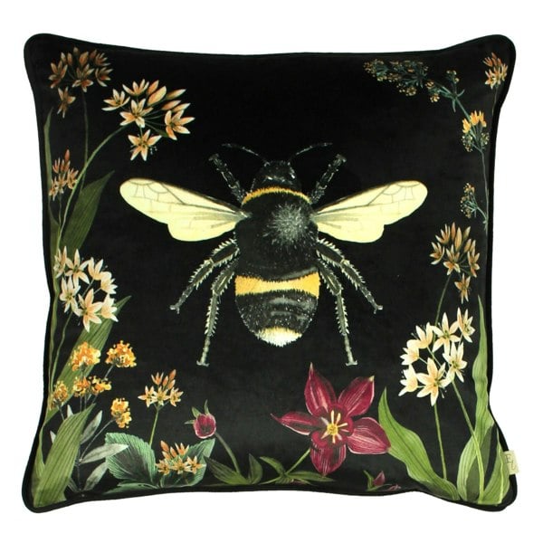 Evans Lichfield Midnight Garden Bee Cushion Cover - Black/Green