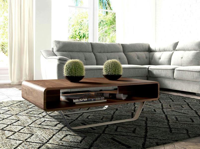Angel Cerdá Rectangular Coffee Table Walnut and Chrome-plated Steel 2002