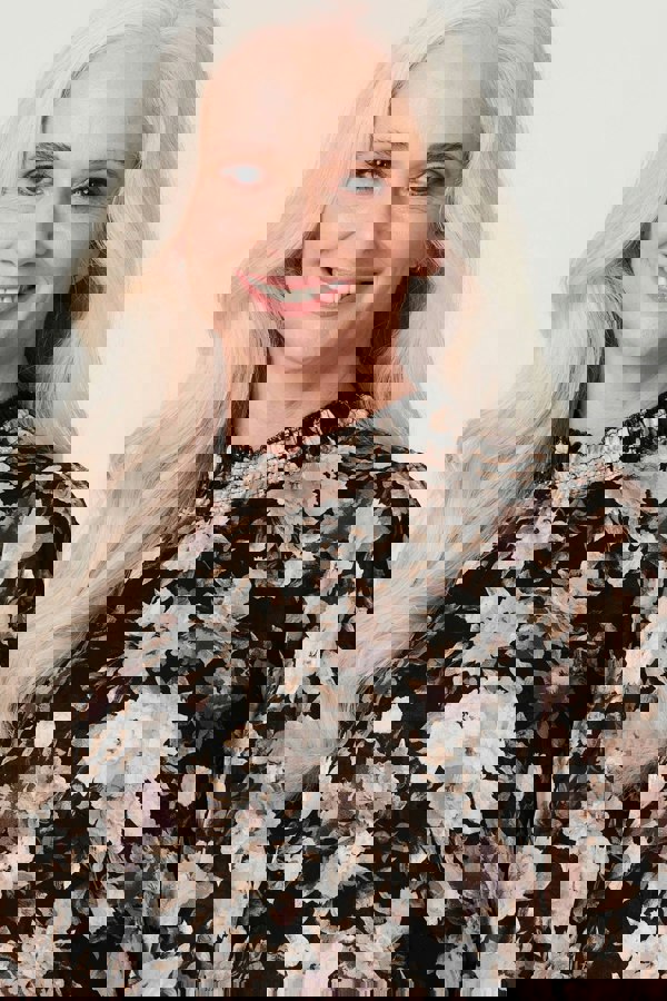 Black | Floral High Shirred Neck Blouse