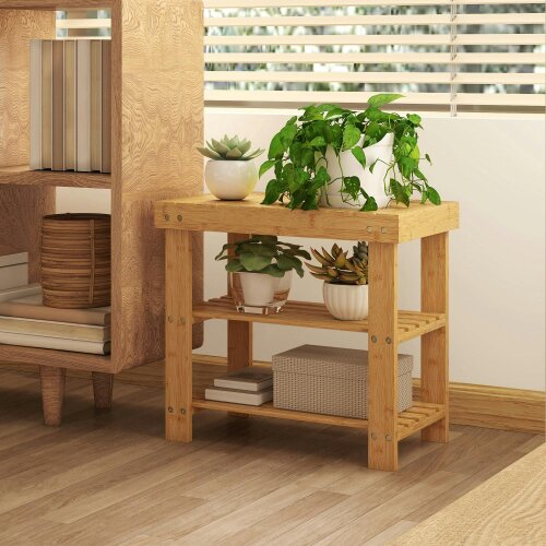 Wyld Haus Tono Keel Bamboo Natural 2 Tier Shoe Storage Bench