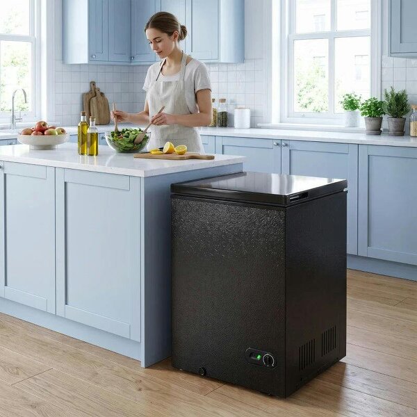 91L Freestanding Chest Freezer with Removable Storage Basket, Chest Freezer with Mechanical Temperature Control, Black