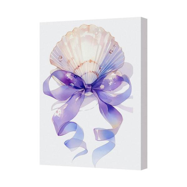 Benjamin Tate Design Seashell Canvas Art Print With Lavender Ribbon Bow Wall Decor