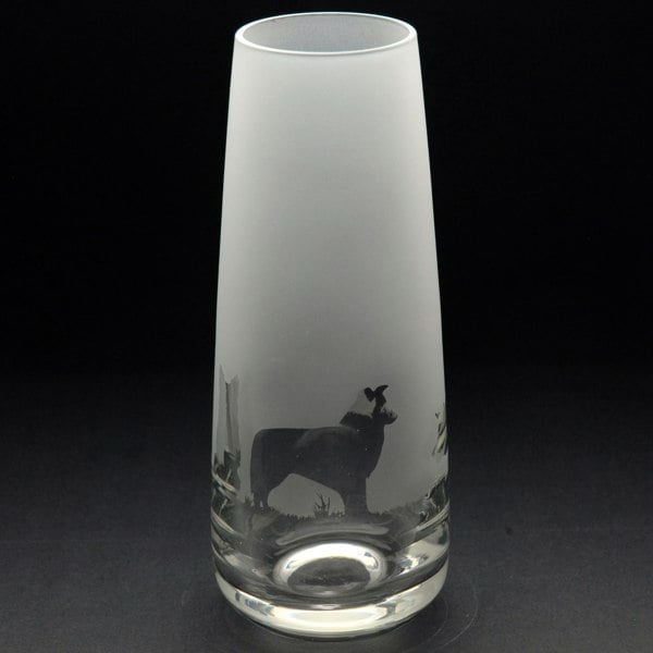 Glyptic Glass Art Border Collie Dog Glass Bud Vase - Hand Etched/Engraved Gift