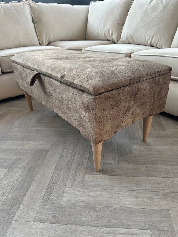 PREMIUM BROWN COFFEE TABLE STORAGE BOX BENCH | OTTOMAN BENCH | PLAIN LID FOOTSTOOL - ISTOOLS