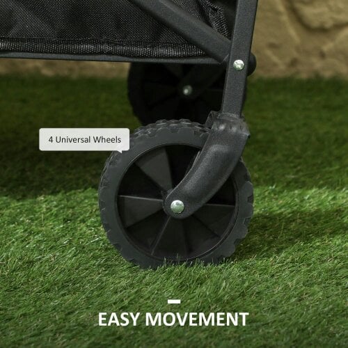 Bobobiy 62L Festival Trolley on Wheels, 120kg Heavy Duty Collapsible Folding Wagon with Adjustable Handle and Carrying Bag for Beach, Black