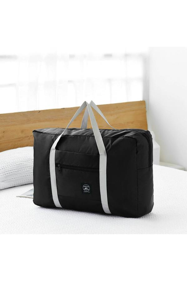Dyzi Foldable Travel Tote Bag Oxford Cloth Adjustable Strap Black
