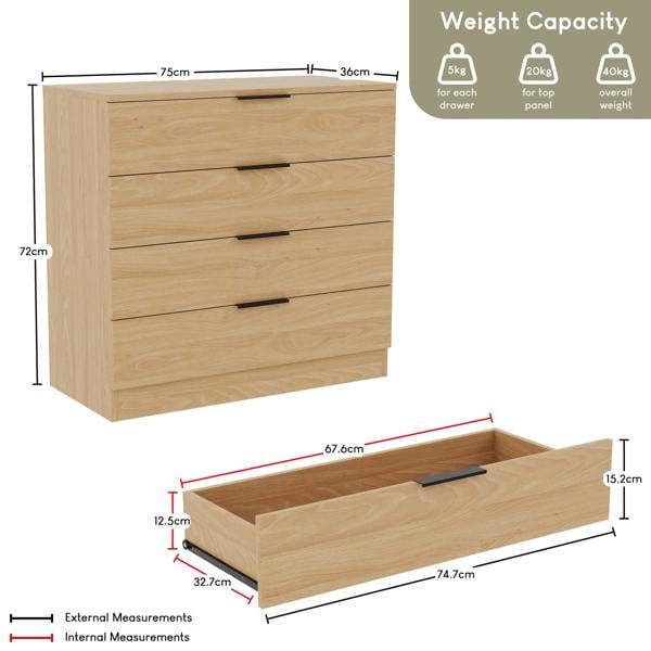 Vida Designs Trega 4 Drawer Chest, Black
