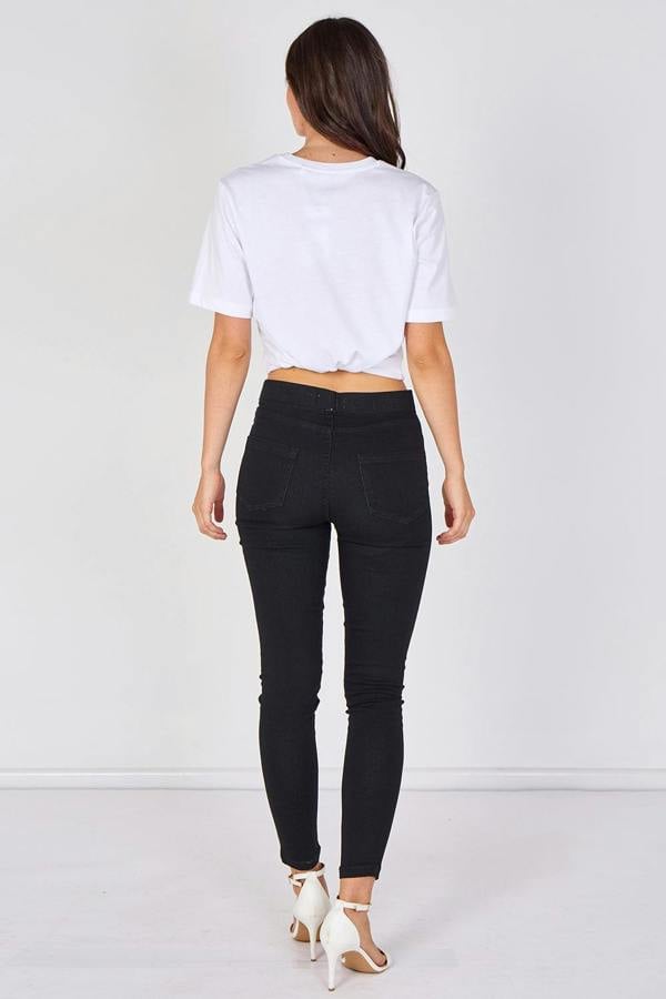 Women's Black High Waisted Skinny Fit Stretch Jeans Jeggings with Elasticated Waist