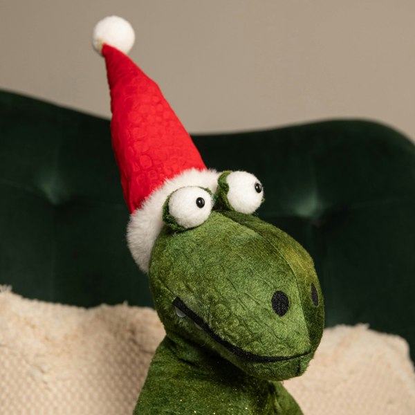 Samuel Alexander 48cm Green Sitting Christmas Dinosaur with Santa Hat