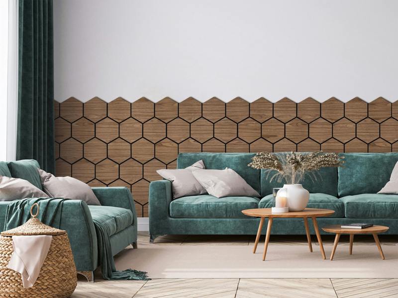 Fuse Acoustic Wooden Hexagon Wall Panel in Walnut Effect