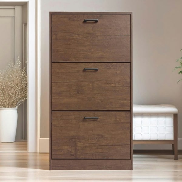 Rafaelo Mobilia 3 Drawer Shoe Storage Cabinet Walnut