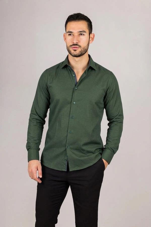 TruClothing Men's Forest Green Double Cuff Oxford Shirt
