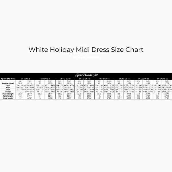 White Holiday Midi Dress Size Chart