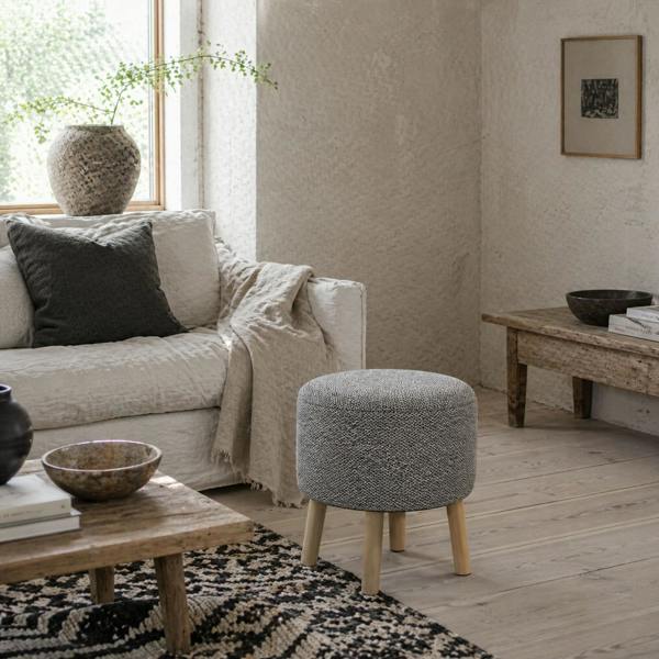 Wyld Haus Roli Linen Look Light Grey Round Storage Ottoman