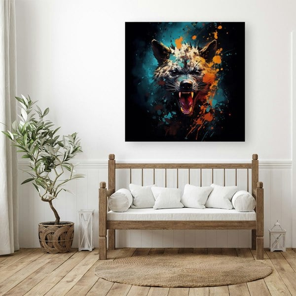 Warren Reed Splashart Angry Hyena Face Canvas