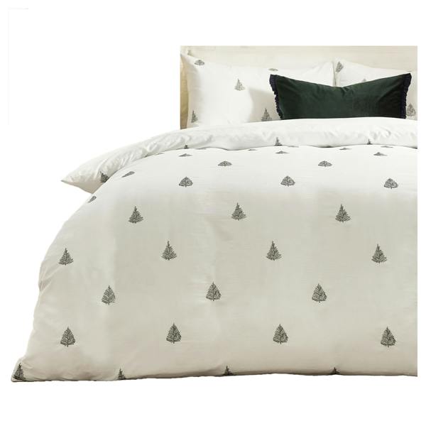 Wylder Ultimate Reversible Velvet Embroidered Duvet Cover Set - White/Forest Green - 