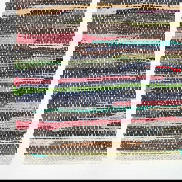 HOMESCAPES Hand Woven Multi Coloured Striped Cotton Chindi Rug